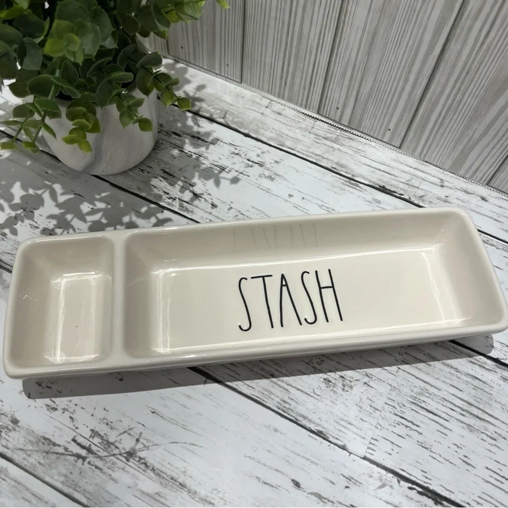 Rae Dunn Cream Jewelry  Office Desk “STASH”Organizer Tray